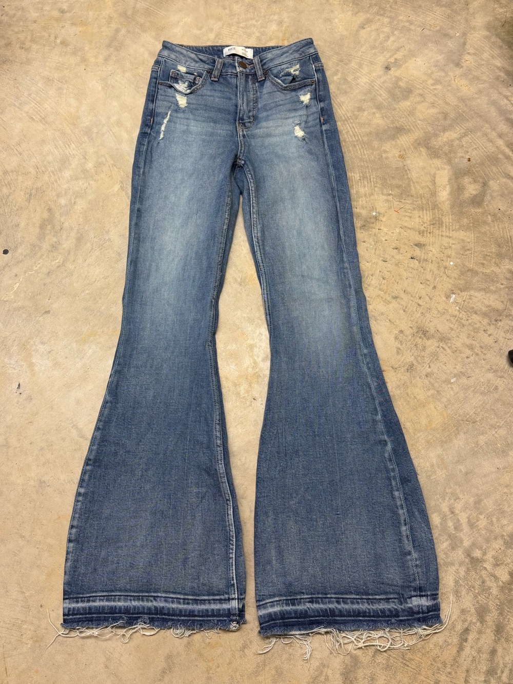 BKE Women's Medium Blue Flare Jeans with Frayed Hem
